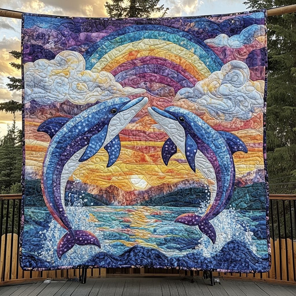 Sunset Dolphins Quilted Blanket Bed Decor 50Th Birthday Gifts For Men
