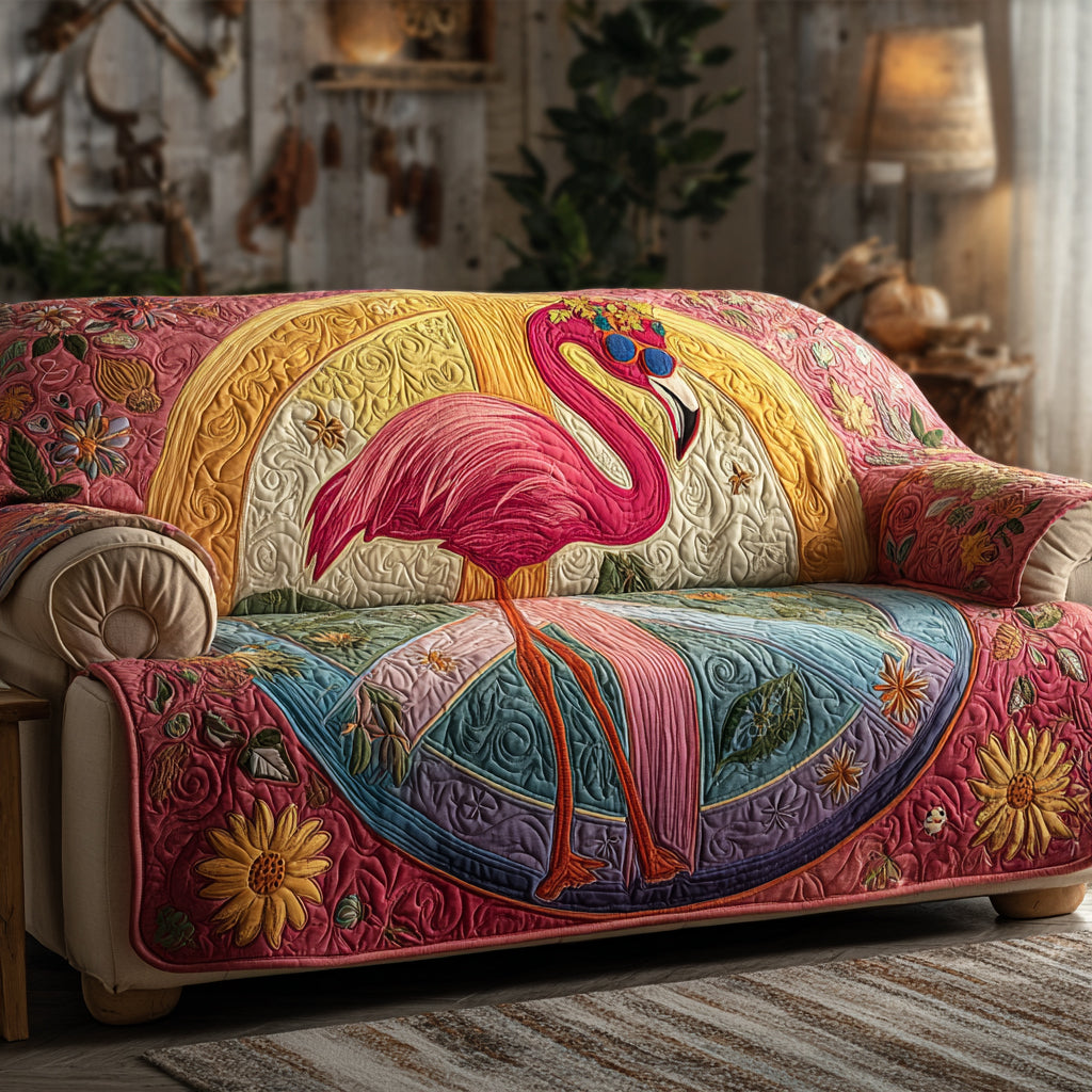 Sunset Flamingo Quilted Sofa Cover Nice Couch Covers Flamingo Gifts For Adults