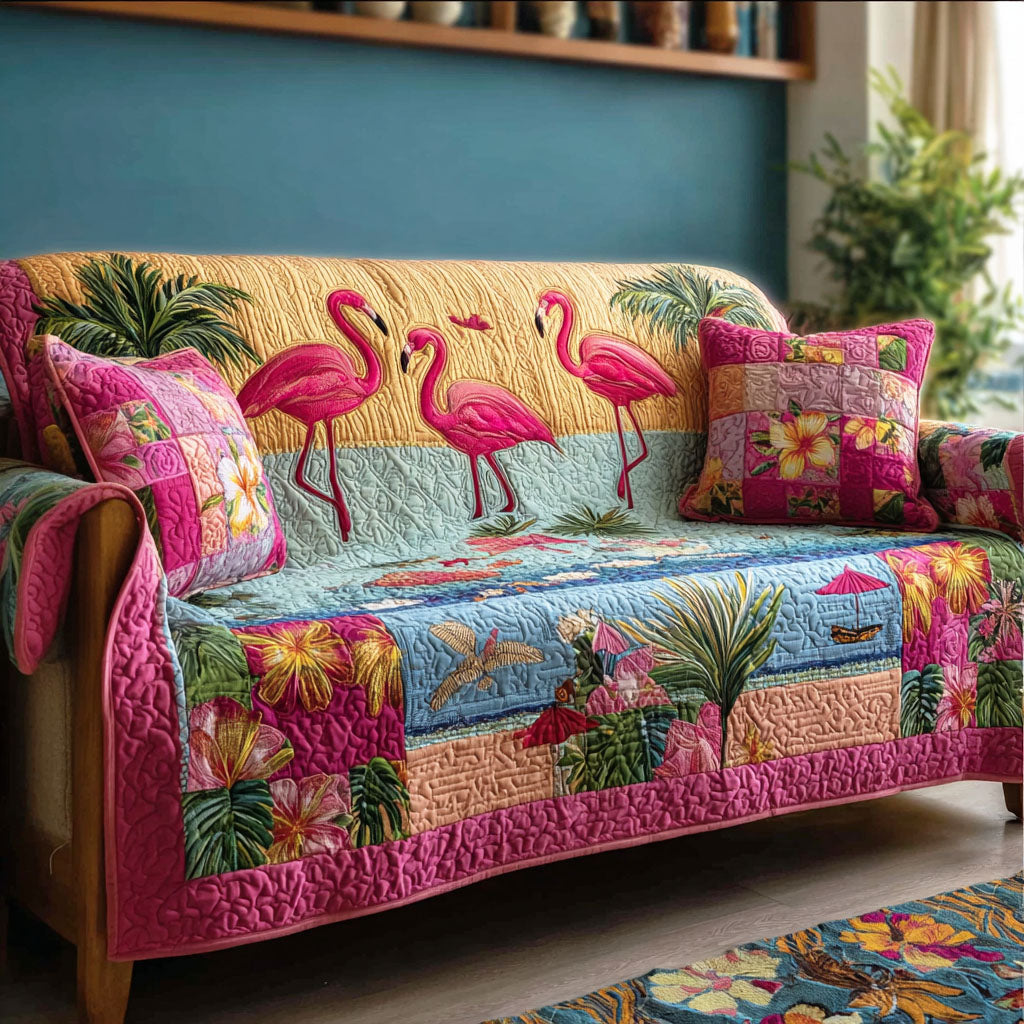 Sunset Flamingo Quilted Sofa Cover Sofa Cover Couch Gifts For Father's Day From Son
