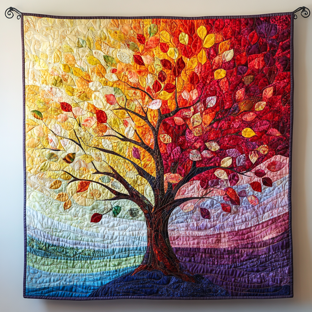 Sunset Harmony Quilted Blanket Bedspread Quilts Tree Of Life Gifts Mother'S Day