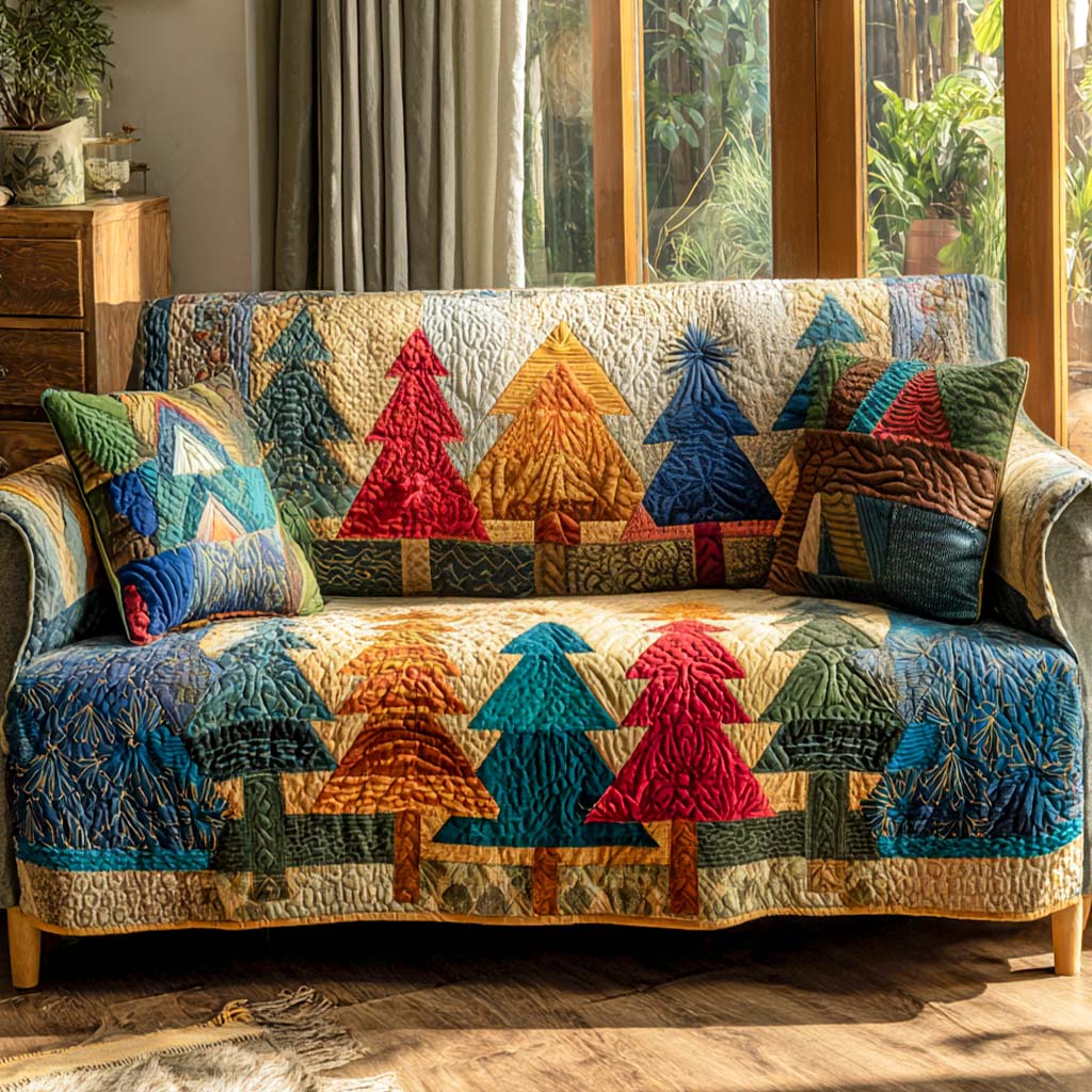 Sunset Tree Patchwork Quilted Sofa Cover Christmas Sofa Covers Family Christmas Gifts