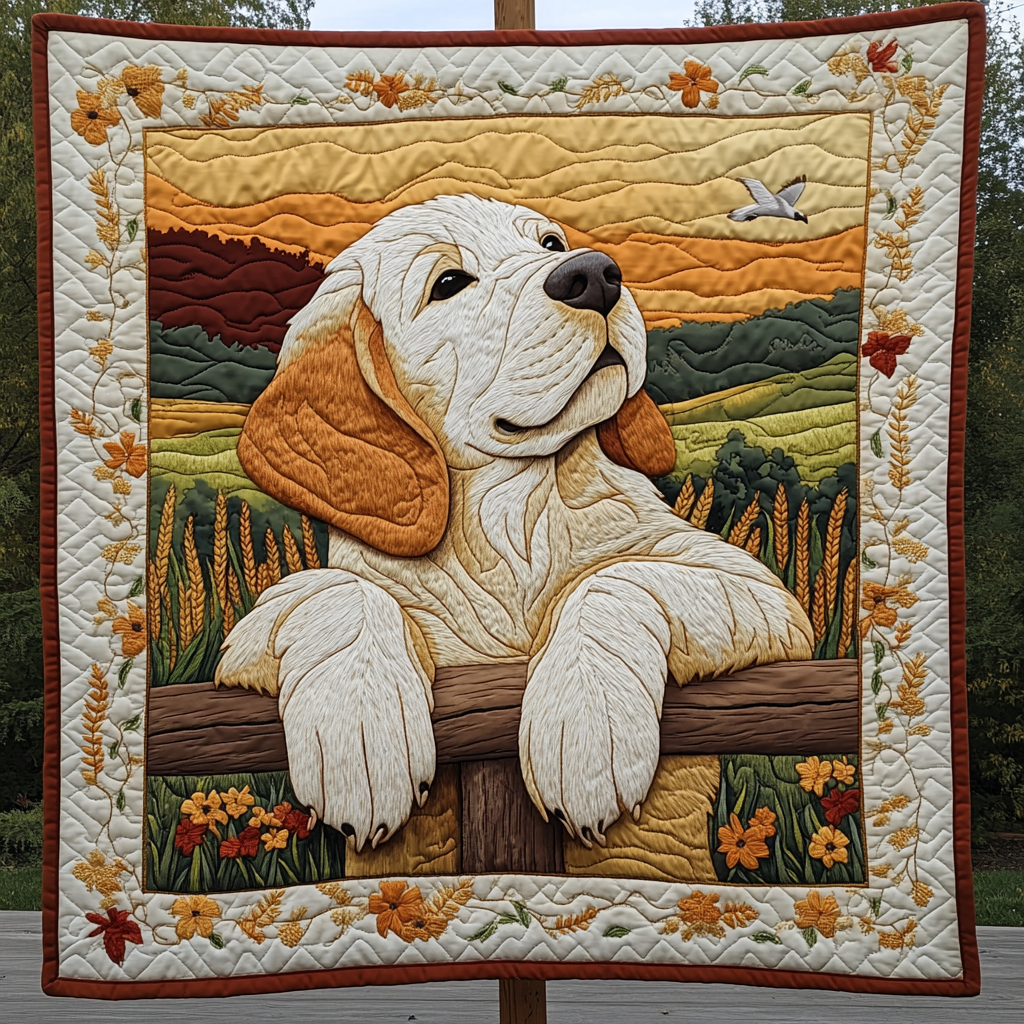 Sunshine and Paws Quilted Blanket Cozy Bedroom Decor Labrador Gifts For Dog Lovers