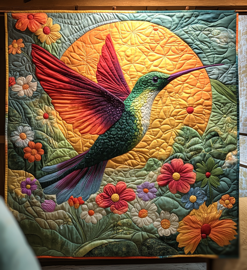 Sunshine Flower Hummingbird Quilted Blanket Bedroom Decorations Hummingbird Gifts For Him