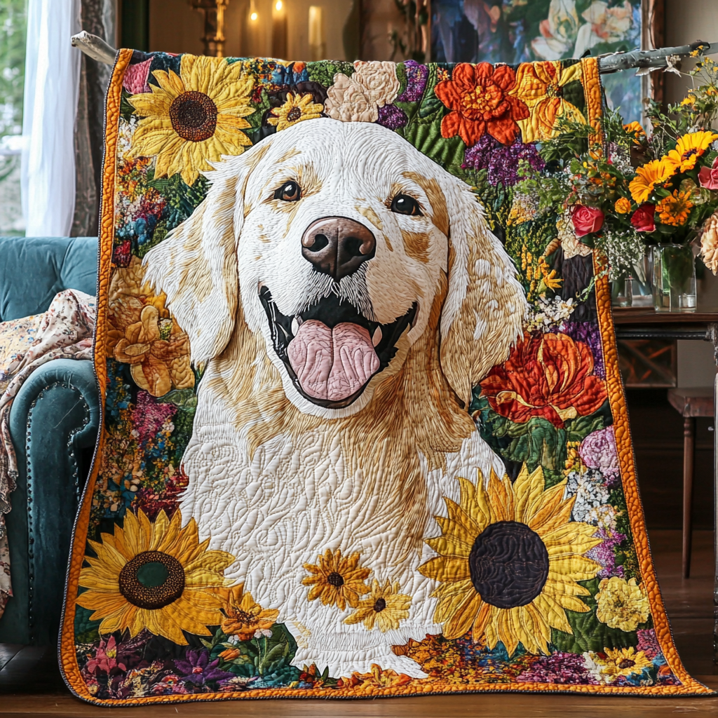 Sunshine Puppy Garden Quilted Blanket Bedroom Room Decor Best Golden Retriever Gifts