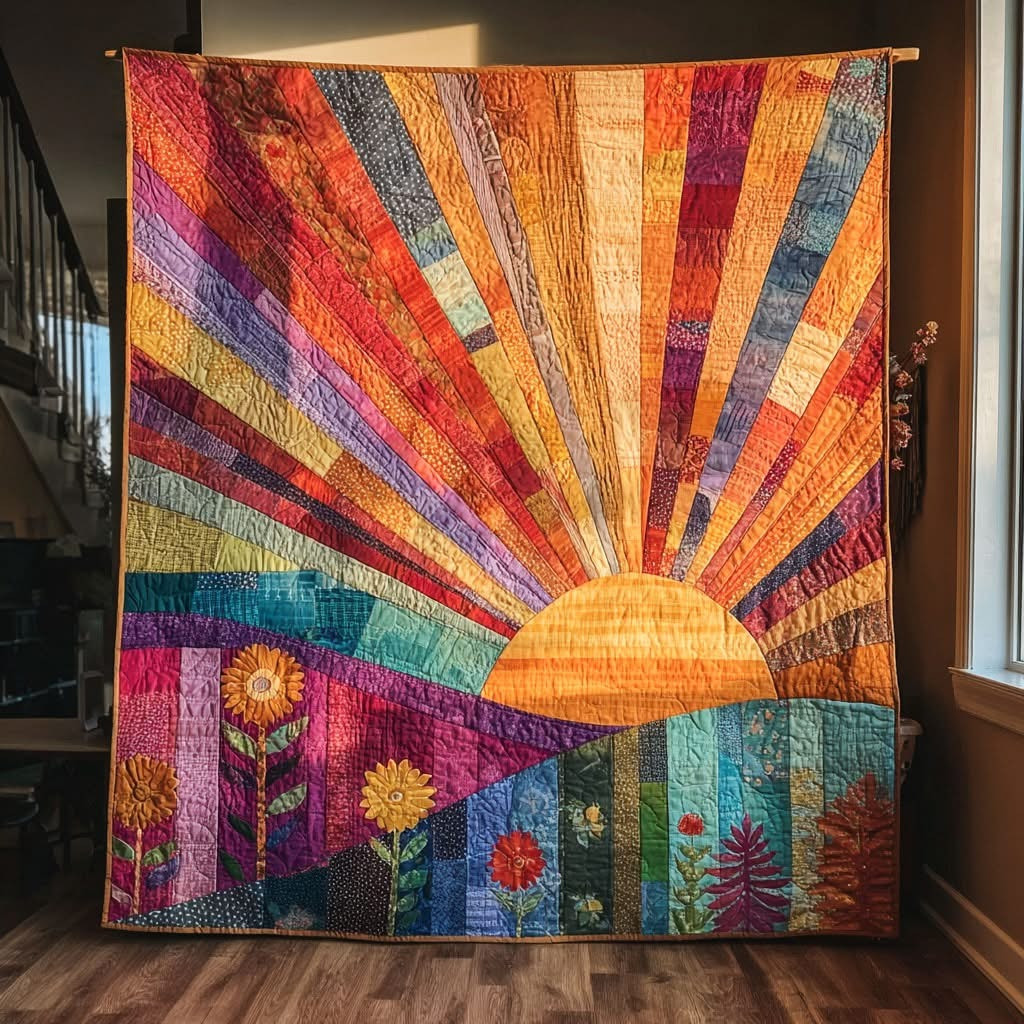 Sunshine Pure Radiance Quilted Blanket Colorful Radiant Horizon Blanket Great Gift Ideas