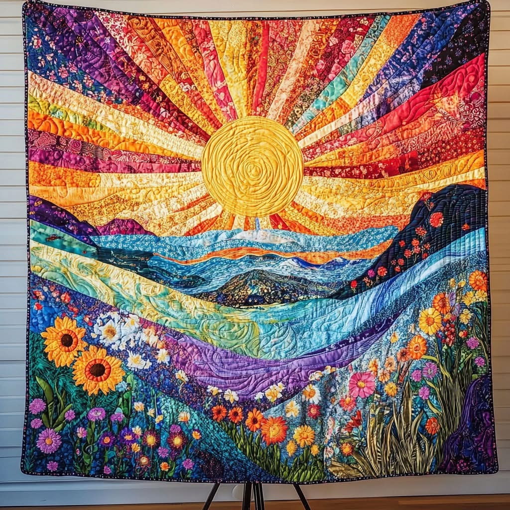 Sunshine Wildflower Meadow Bright Horizon Quilted Blanket Best Birthday Gifts