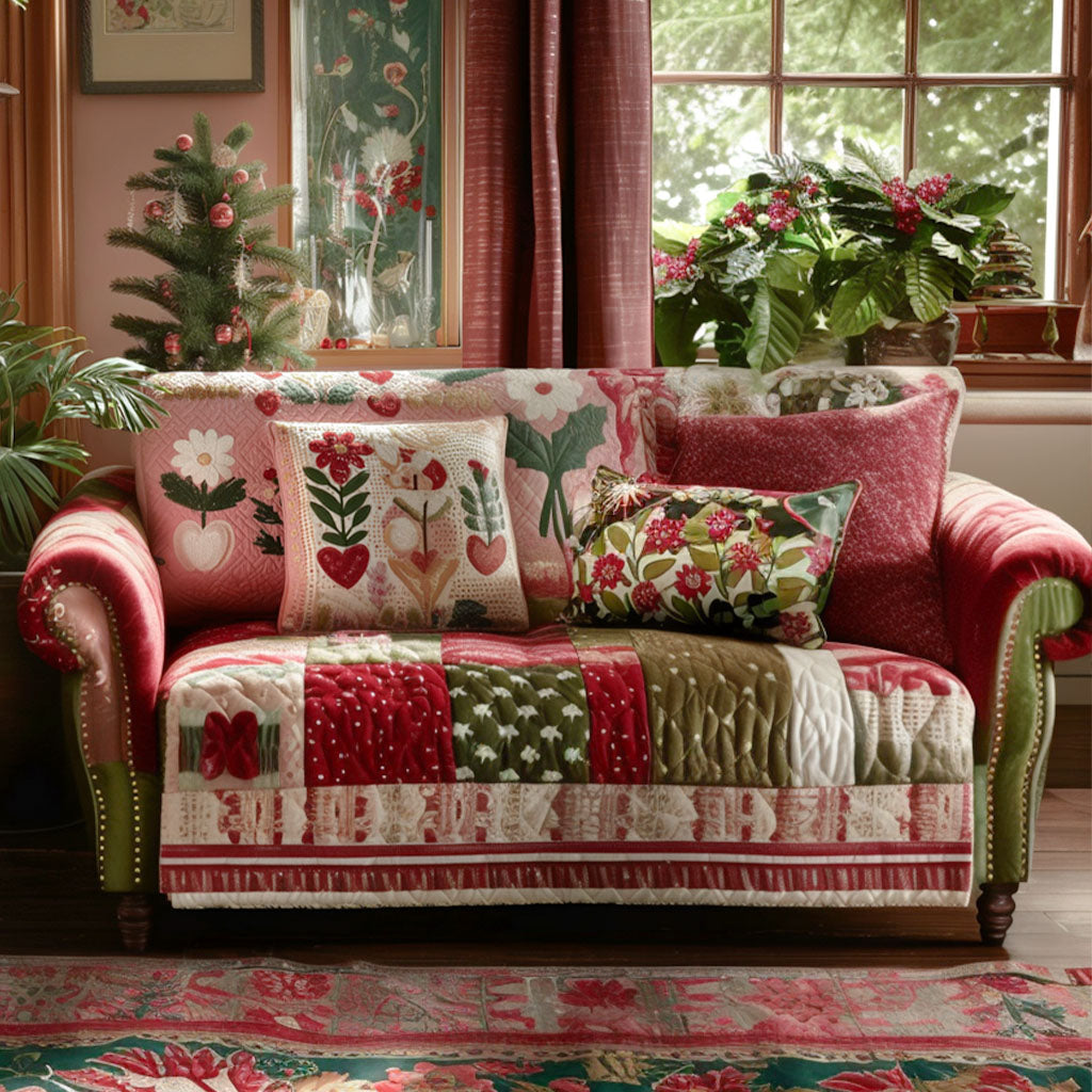 Sweet Cottage Bloom Quilted Sofa Cover Christmas Living Room Decor Ideas Mother In Law Presents Christmas