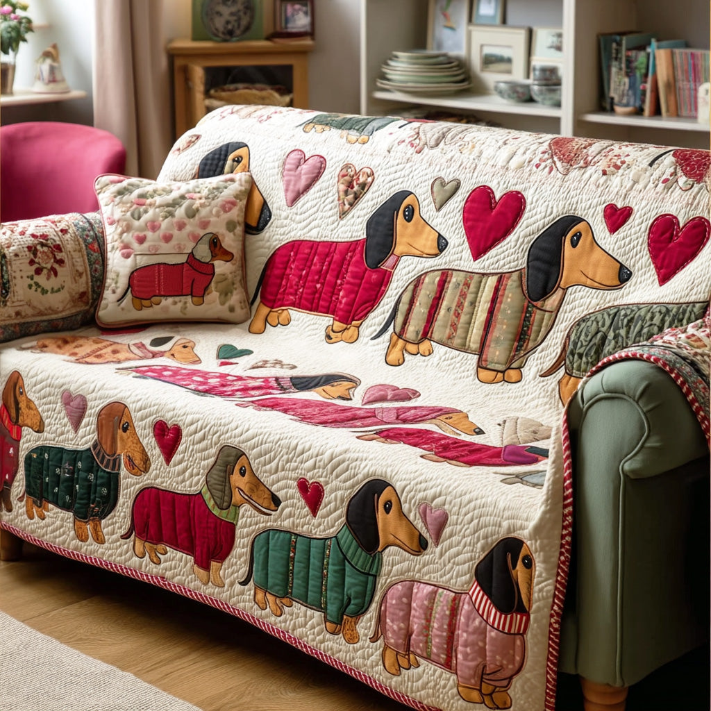 Sweet Dachshund Quilted Sofa Cover Seat Covers For Couches Best Gifts For Dog Owners