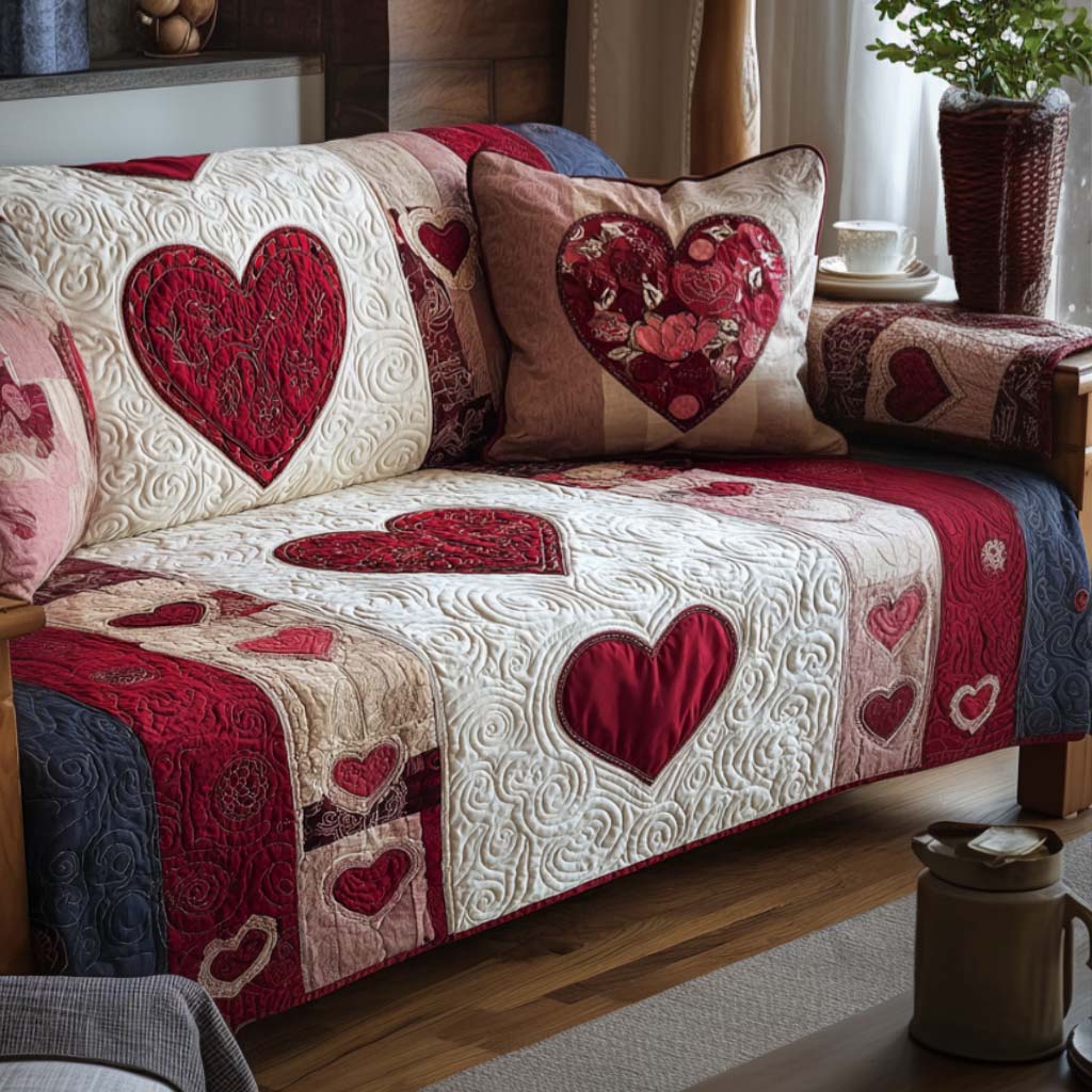 Sweet Hearts Quilted Sofa Cover Couch Covers Valentine Day Gift Ideas For Relatives