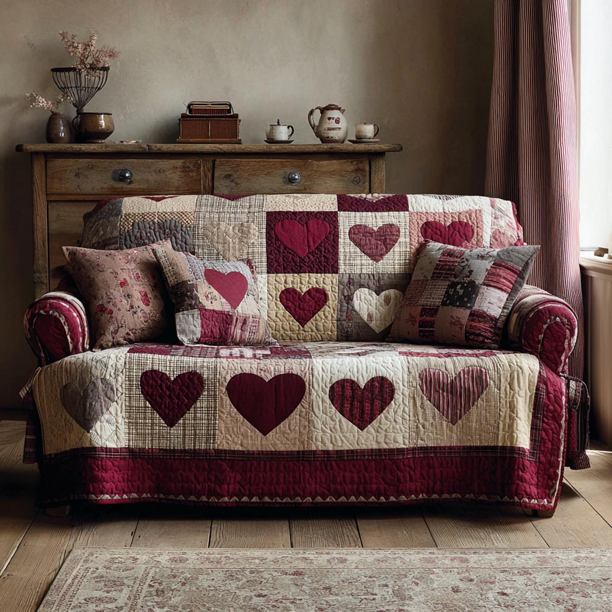 Sweet Hearts Quilted Sofa Cover Sofa Seat Protector Valentine Day Gifts For Husband