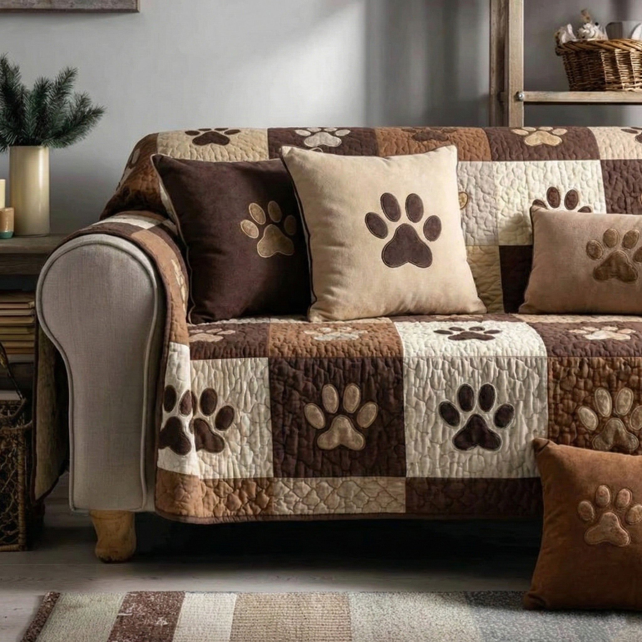 Sweet Paw Prints Quilted Sofa Cover Couch Seat Covers Dog Related Presents