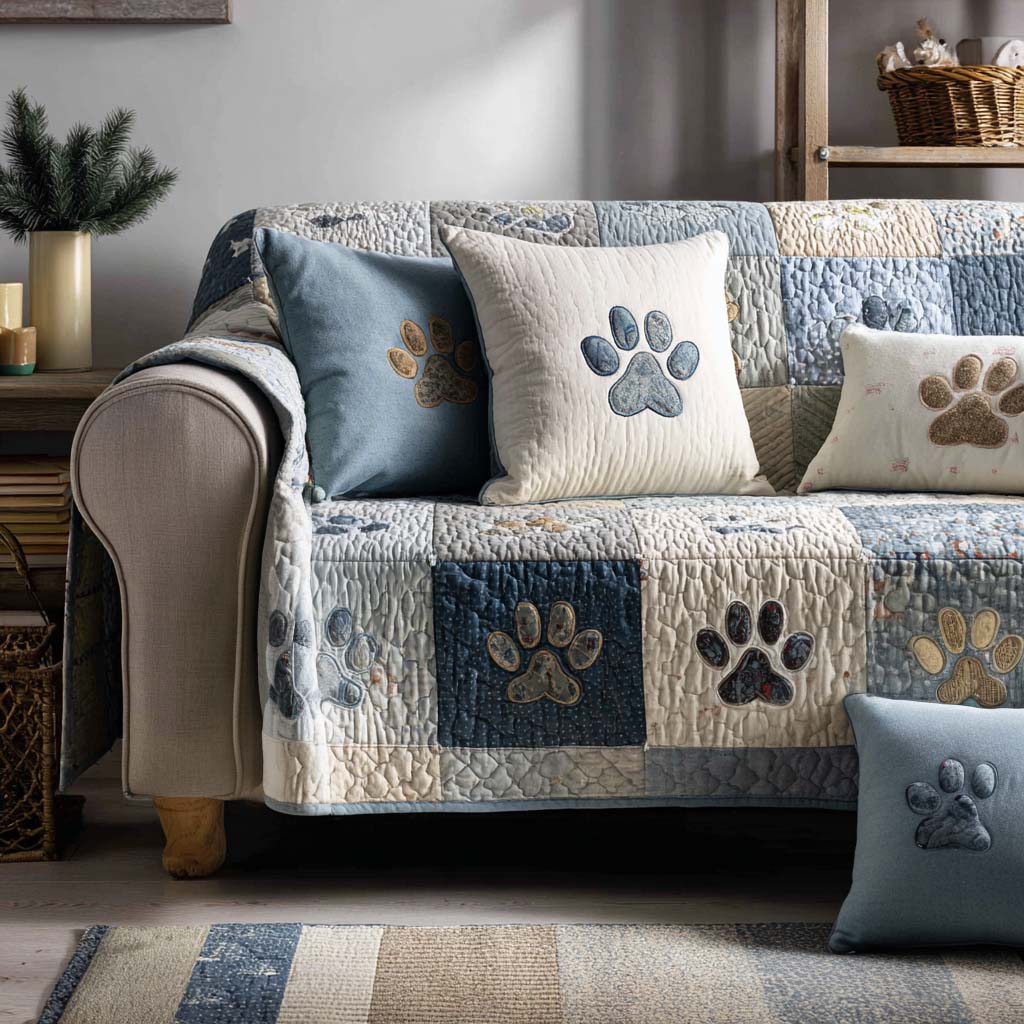 Sweet Paw Prints Quilted Sofa Cover Furniture Covers For Sofas Presents For Dog Owners