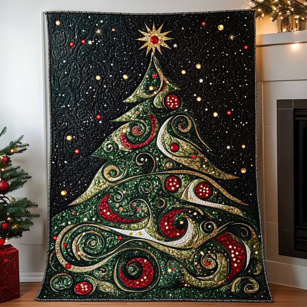 Swirling Holiday Tree Quilted Blanket Bedroom Holiday Decorating Ideas Great Family Gifts For Christmas