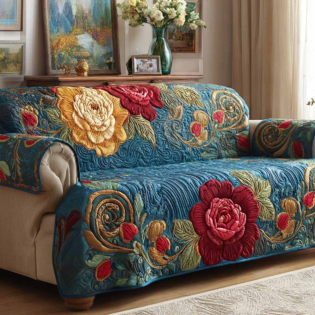 Teal Blossom Quilted Sofa Cover Nice Couch Covers Birthday Presents For Mum