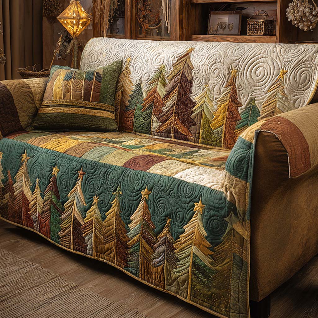 Teal Woodland Christmas Quilted Sofa Cover Christmas Couch Cover Family Christmas Presents