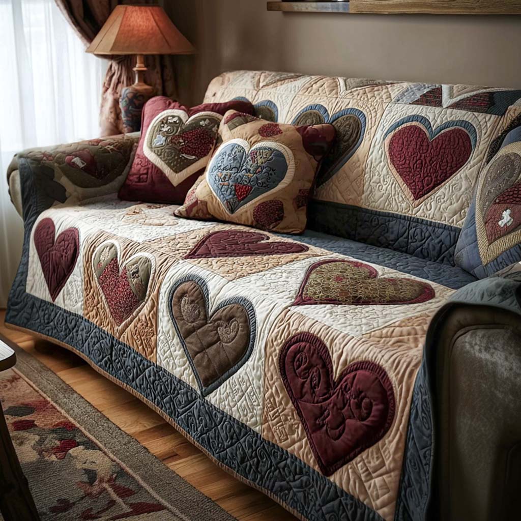 Tender Hearts Quilted Sofa Cover Best Sofa Cushion Covers Family Valentine Day Present Ideas