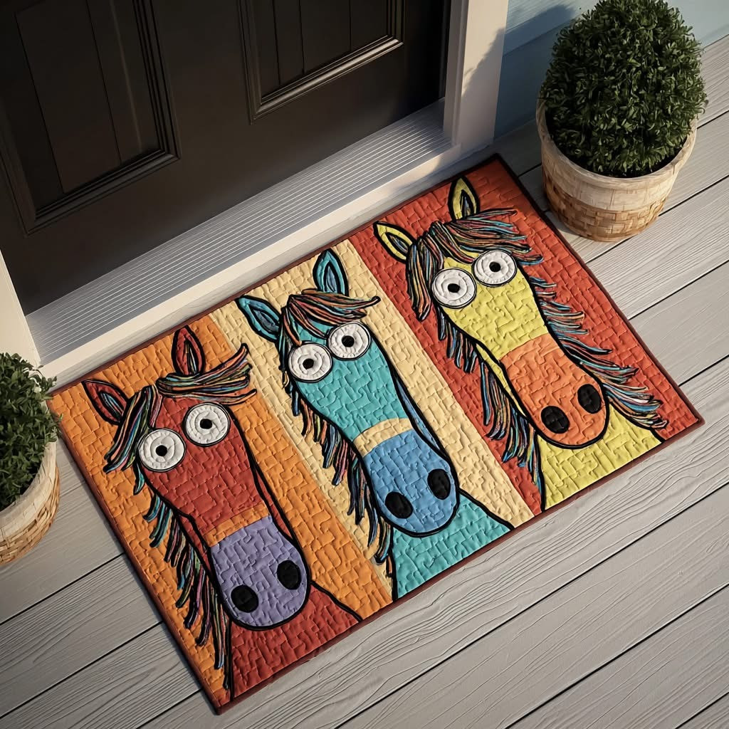 Three Colorful Horses Doormat Animal Welcome Mats Gifts For Horse Lovers