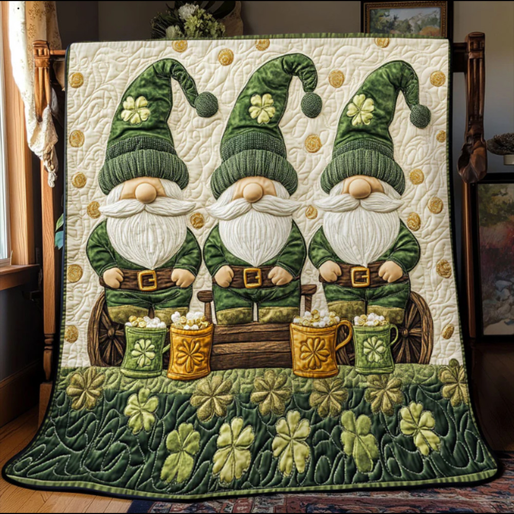 Three Patrick Lucky Gnomes Quilt Blanket Best Idea Gift For Irish