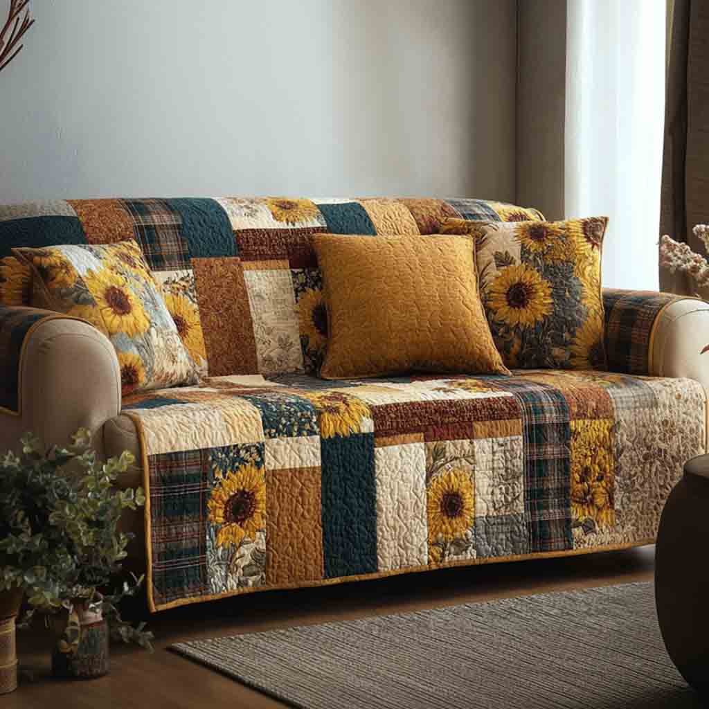 Timeless Sunflowers Quilted Sofa Cover Sofa Seat Protector Sunflower Gifts For Her