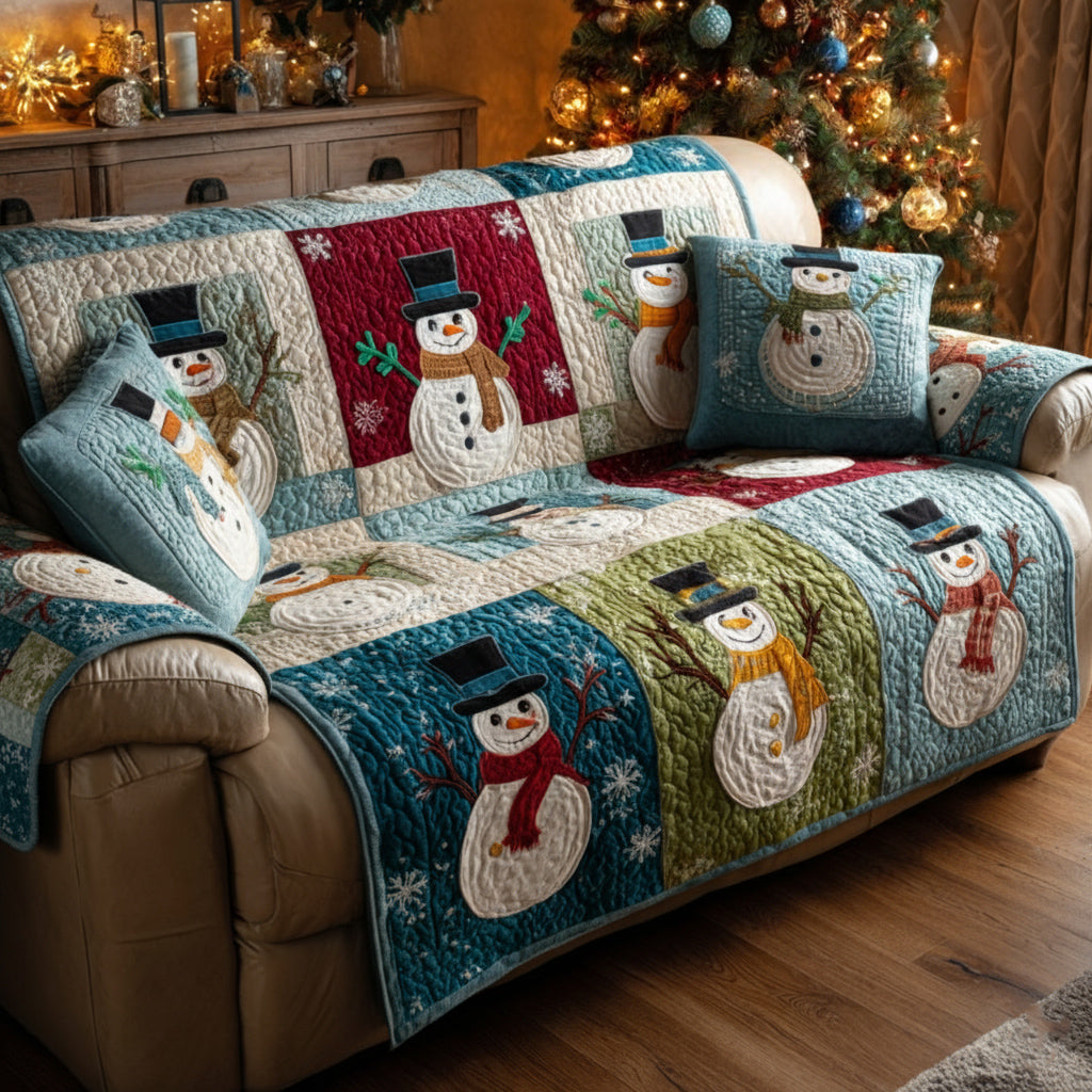 Traditional Snowman Square Quilted Sofa Cover Christmas Couch Cover Christmas Ideas For Her