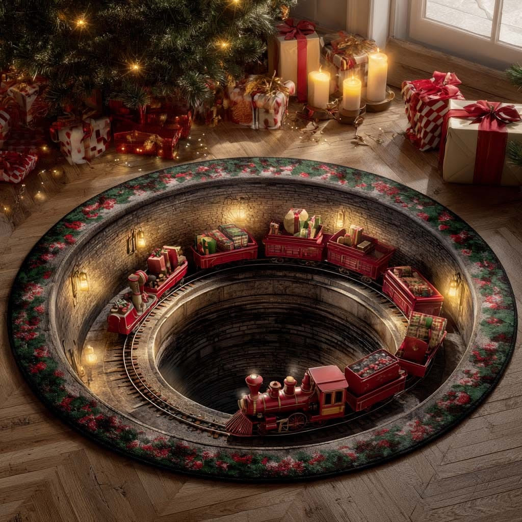 Train Gift Tunnel Express Christmas Round Mat Circle Carpet Gifts For Railway Enthusiasts