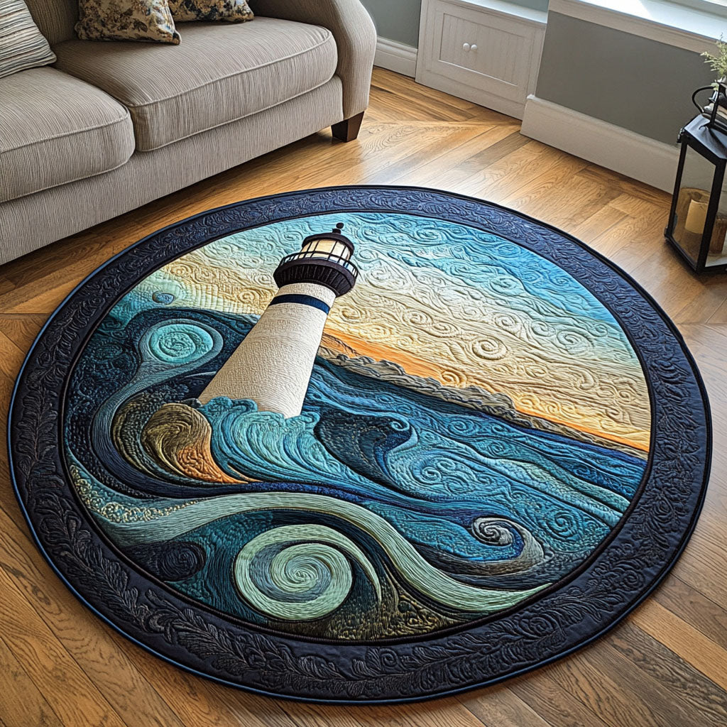 Tranquil Breeze Quilted Round Mat Entrance Way Ideas Ocean Lighthouse Gift Ideas