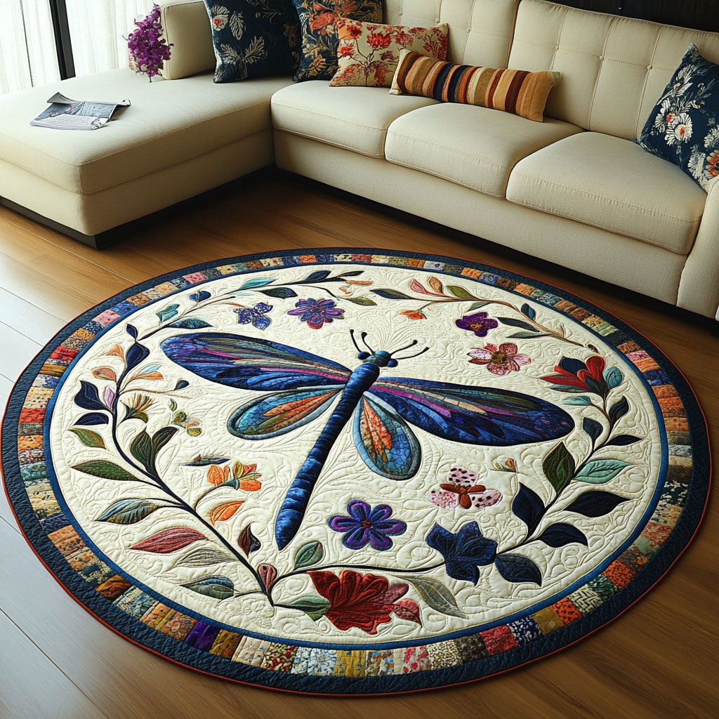 Tranquil Flight Quilted Round Mat Entryway Decor Dragonfly Gifts For Girl