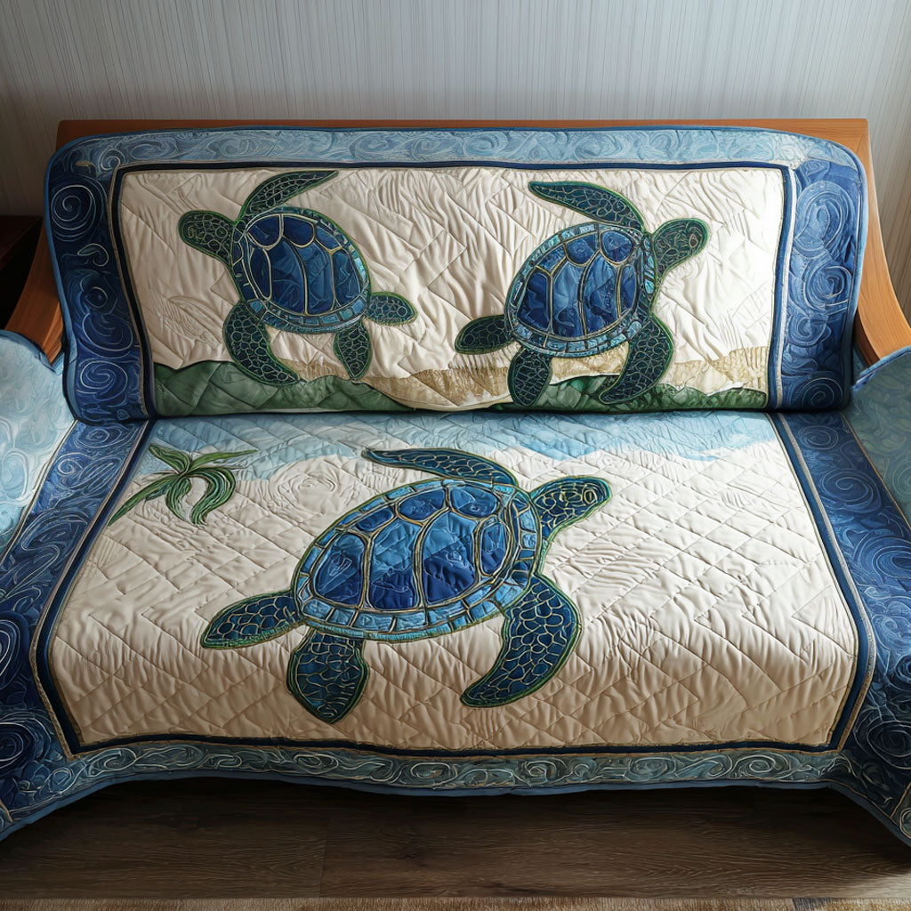 Tranquil Journey Quilted Sofa Cover Holiday Living Room Decor Unique Sea Turtle Gifts