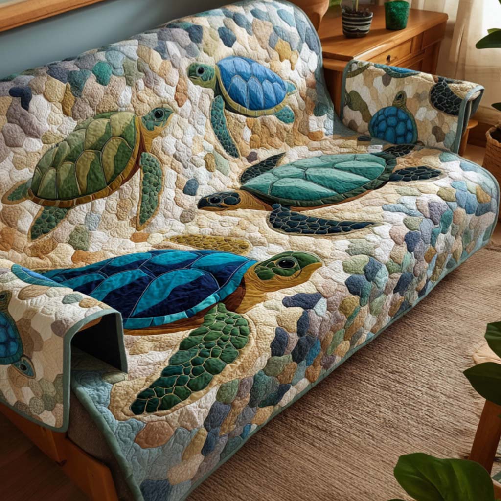 Tranquil Shell Quilted Sofa Cover Best Sofa Covers Sea Turtle Gift Ideas