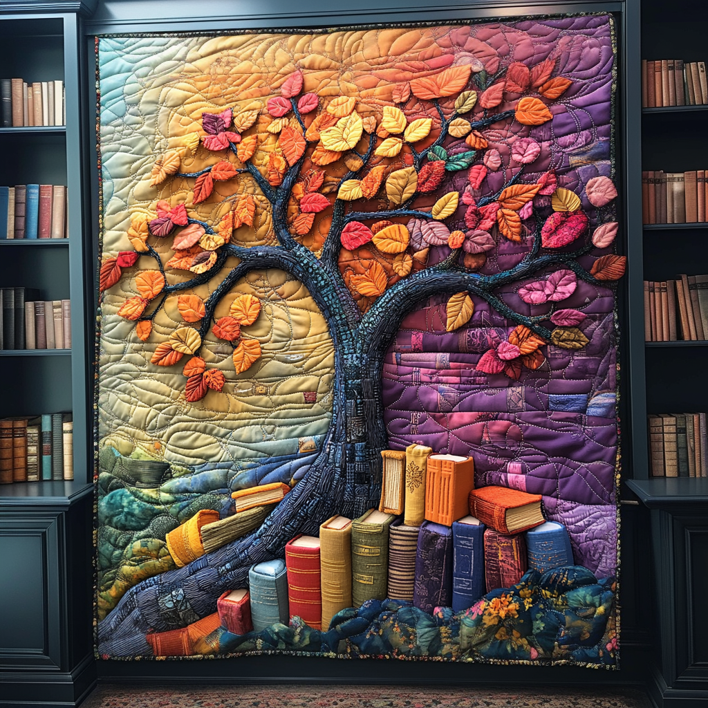 Tree Of Book Quilted Blanket Best Bed Sheet Set Gift For Book Lover