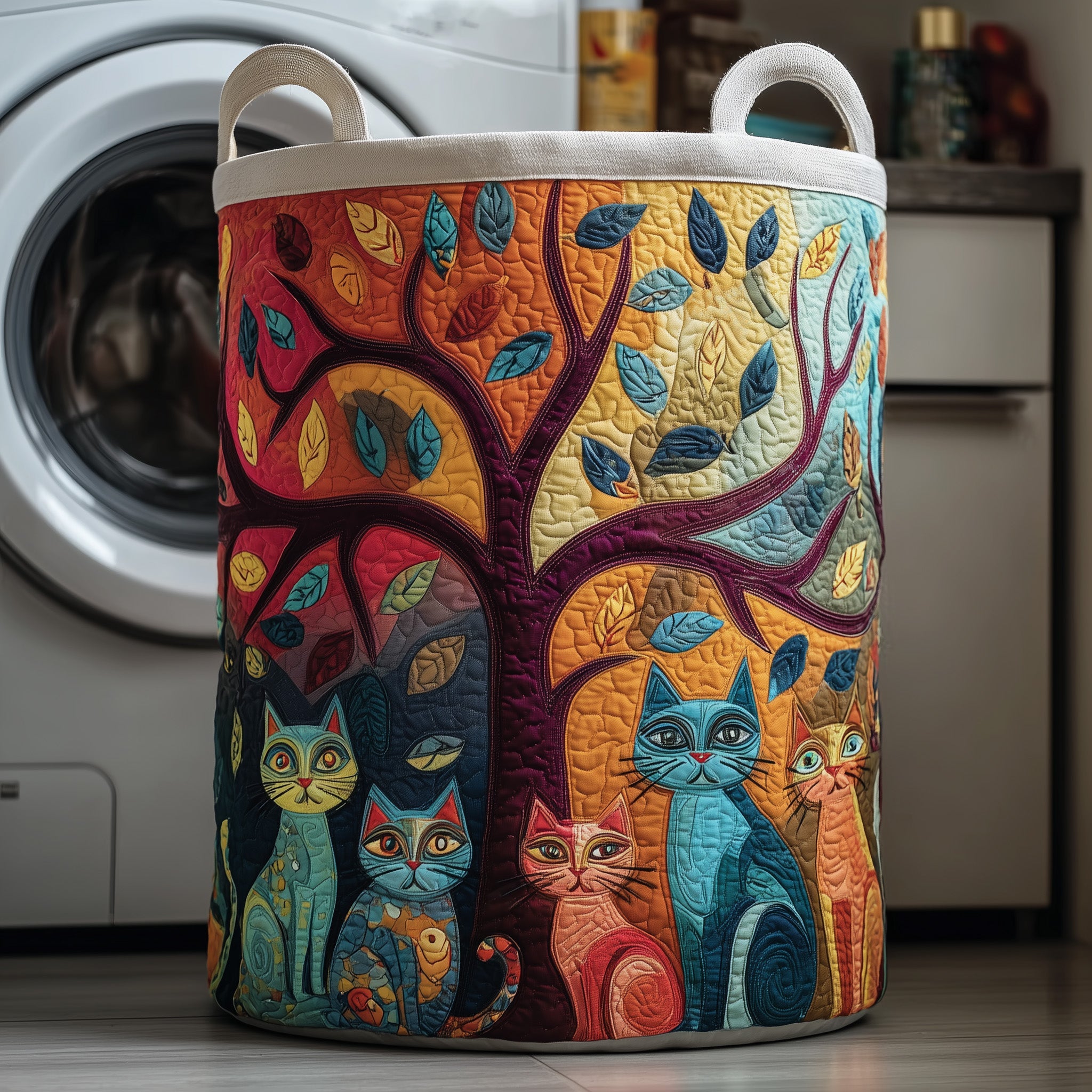 Tree Of Cat Quilted Laundry Basket Charming Gifts For Cat Lovers