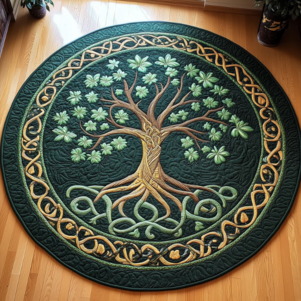 Tree Of The Life Patrick's Day Quilt Round Mat Holiday Decor Unique Idea Gifts