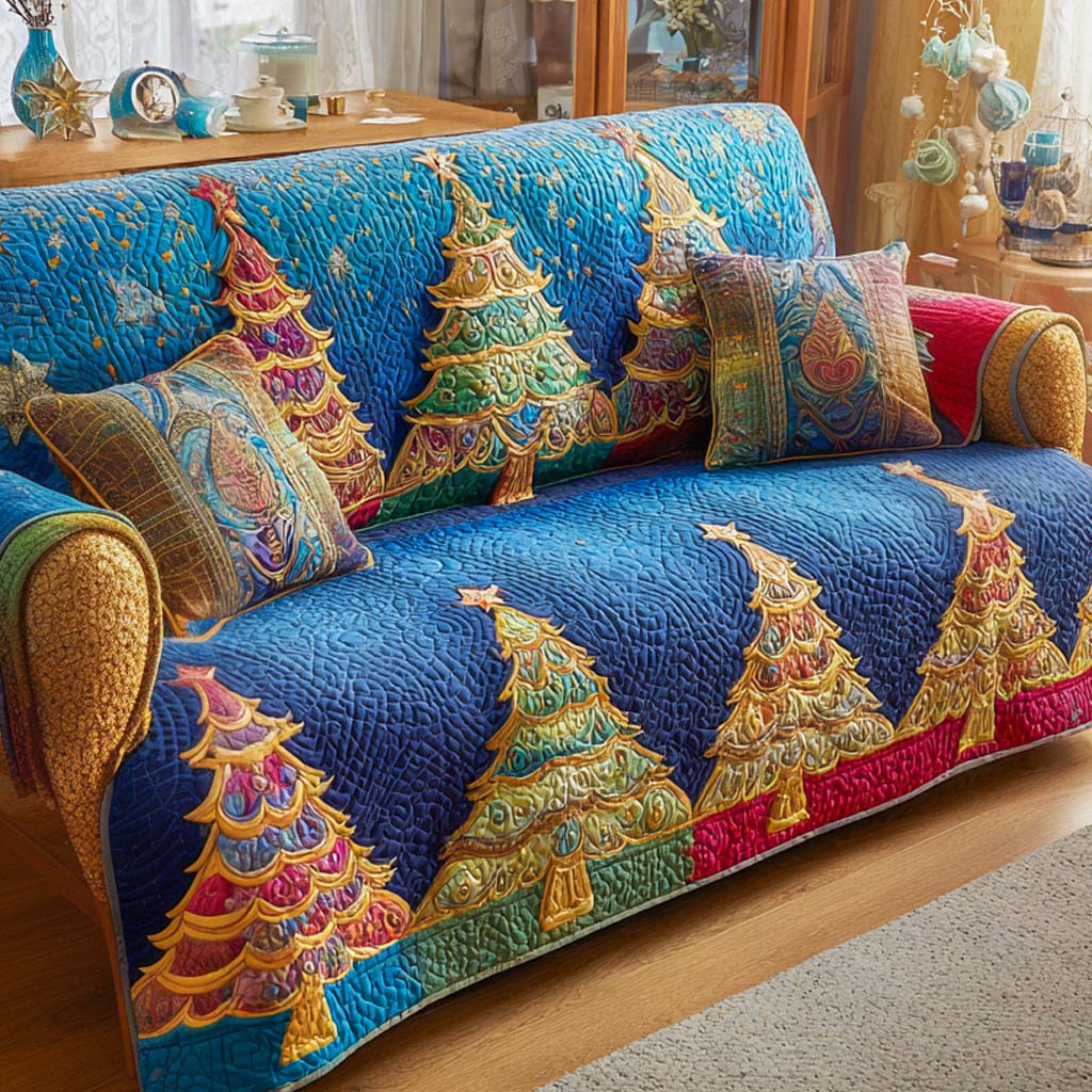 Tri-Stripe Tree Quilted Sofa Cover Holiday Living Christmas Decor Good Christmas Gifts