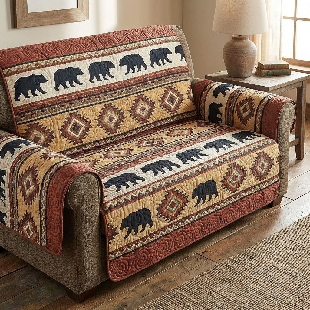 Tribal Bear Quilted Sofa Cover Living Room Decorations Native American Made Gift