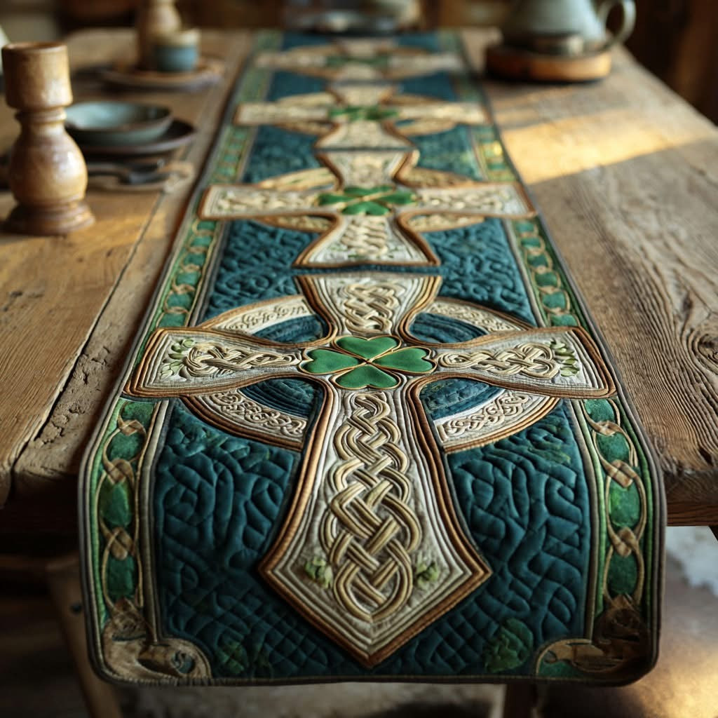 Trinity Cross Quilted Table Runner Holiday Dinner Table Decor Unique St Patrick's Day Gifts