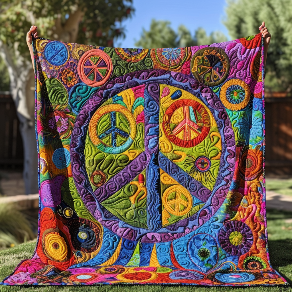 Trippy Peace Sign Quilted Blanket Bedroom Decor Ideas Mothers Birthday Gifts