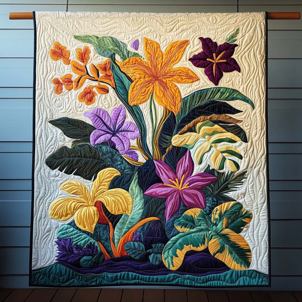 Tropical Bloom Quilted Blanket Cover Bed Set Mothers Day Gift For Daughter