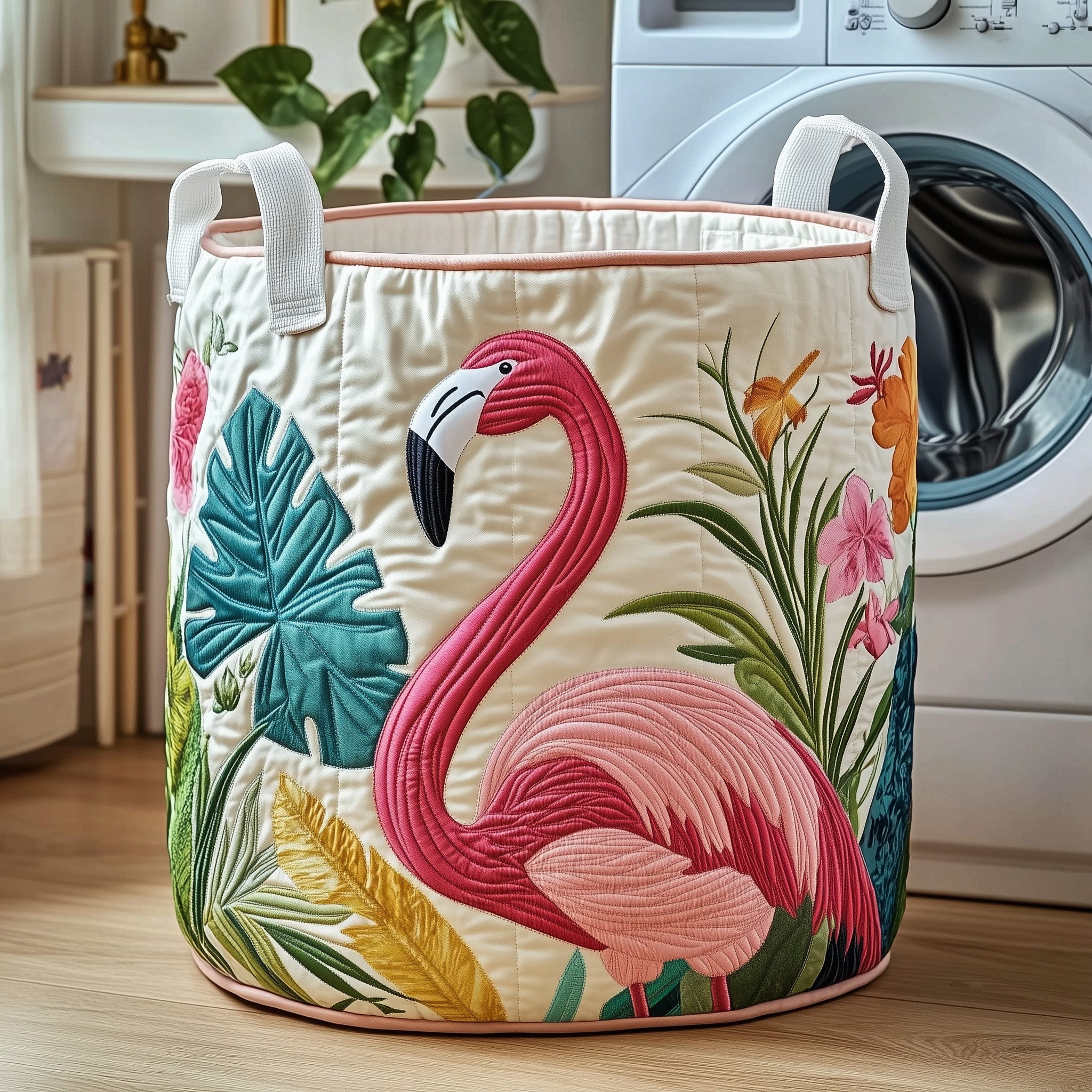Tropical Flamingo Quilted Laundry Basket Charming Gifts For Flamingo Enthusiasts