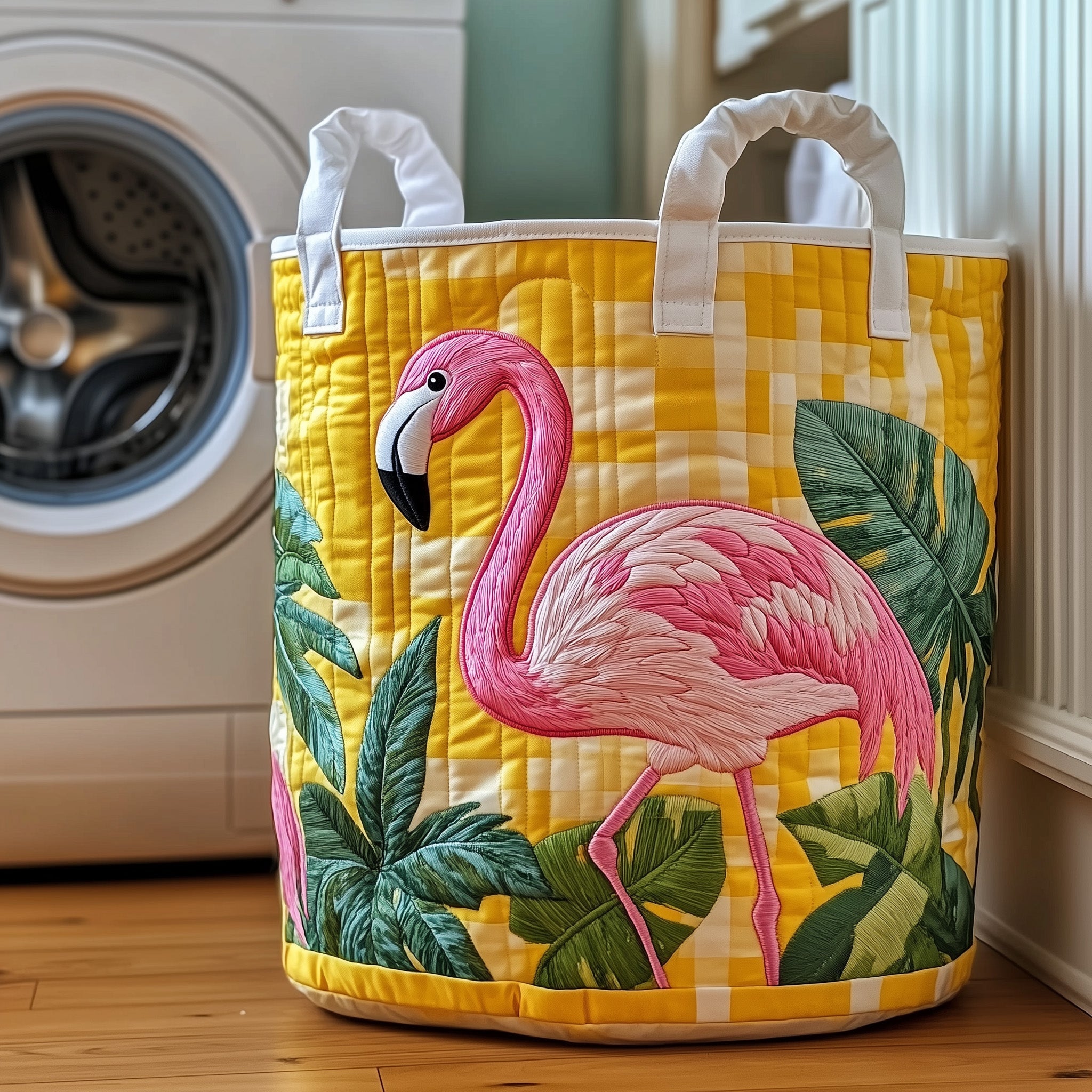 Tropical Flamingo Quilted Laundry Basket Cool Gifts For Flamingo Fans