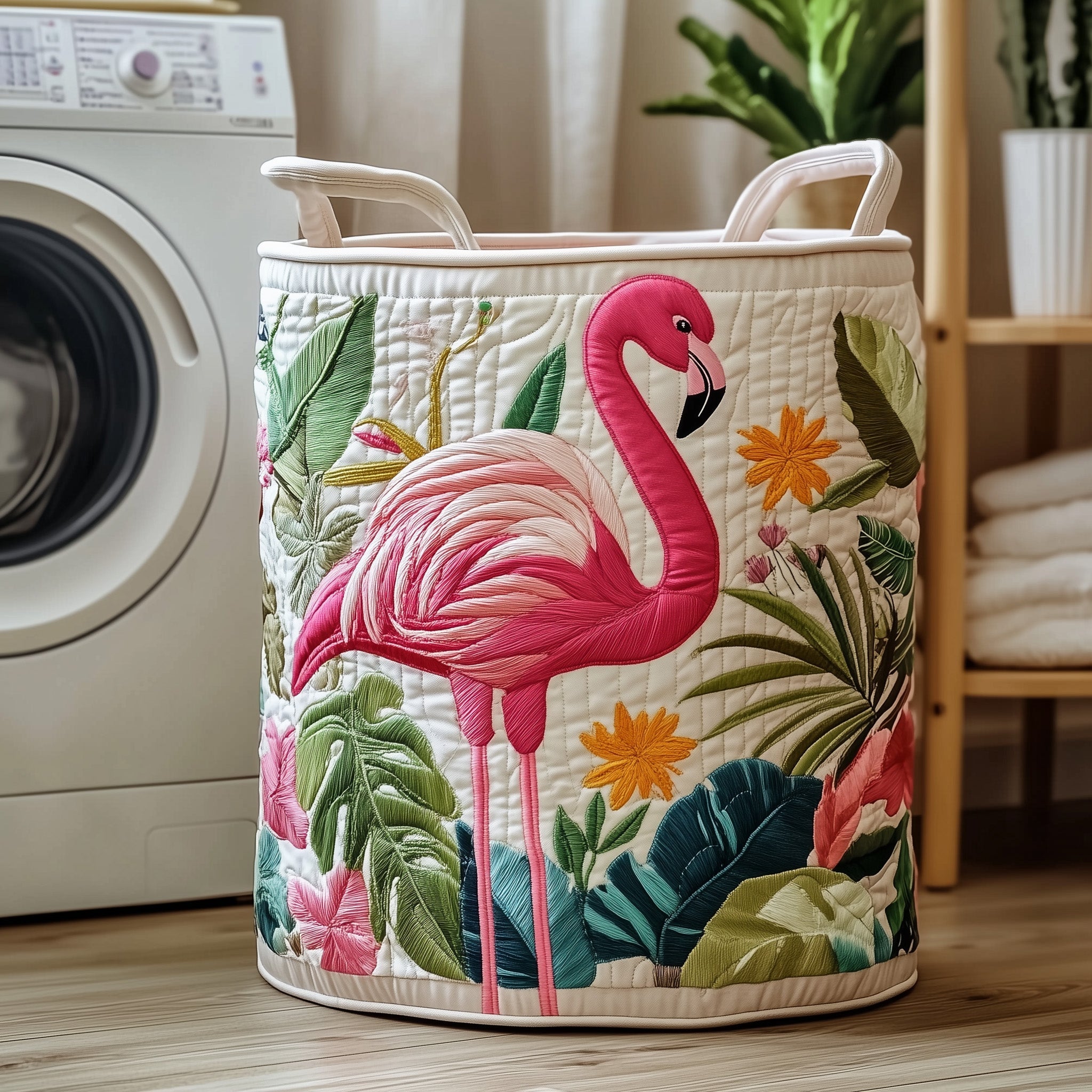 Tropical Flamingo Quilted Laundry Basket Lovely Gifts For Flamingo Fans