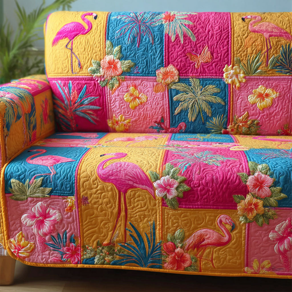 Tropical Flamingo Quilted Sofa Cover Sofa Couch Slipcover Gifts For Father's Day From Wife