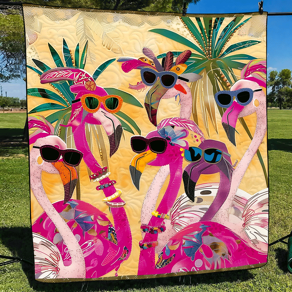 Tropical Oasis Quilted Blanket Unique Bed Sheet Set Gifts For Flamingo Lovers