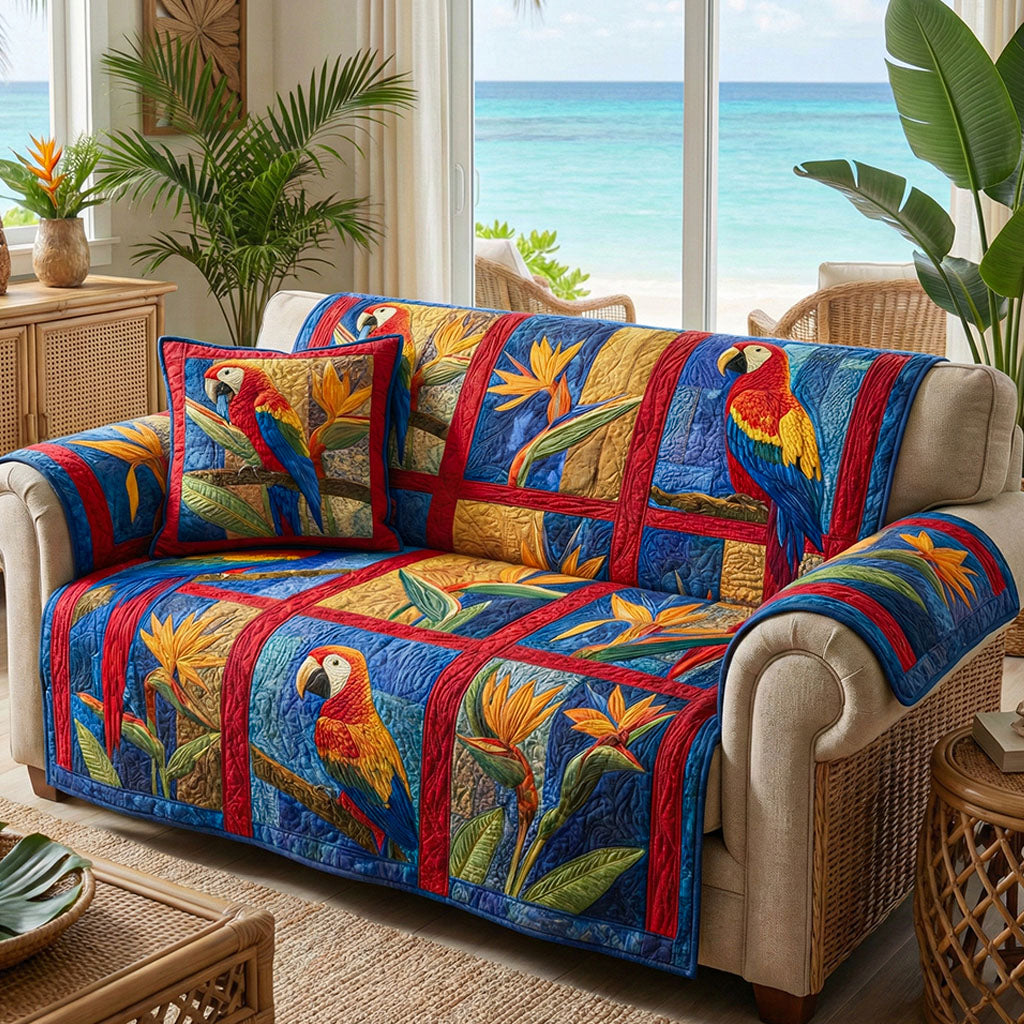 Tropical Rhythm Quilted Sofa Cover Best Couch Covers Gifts For Parrot Lovers