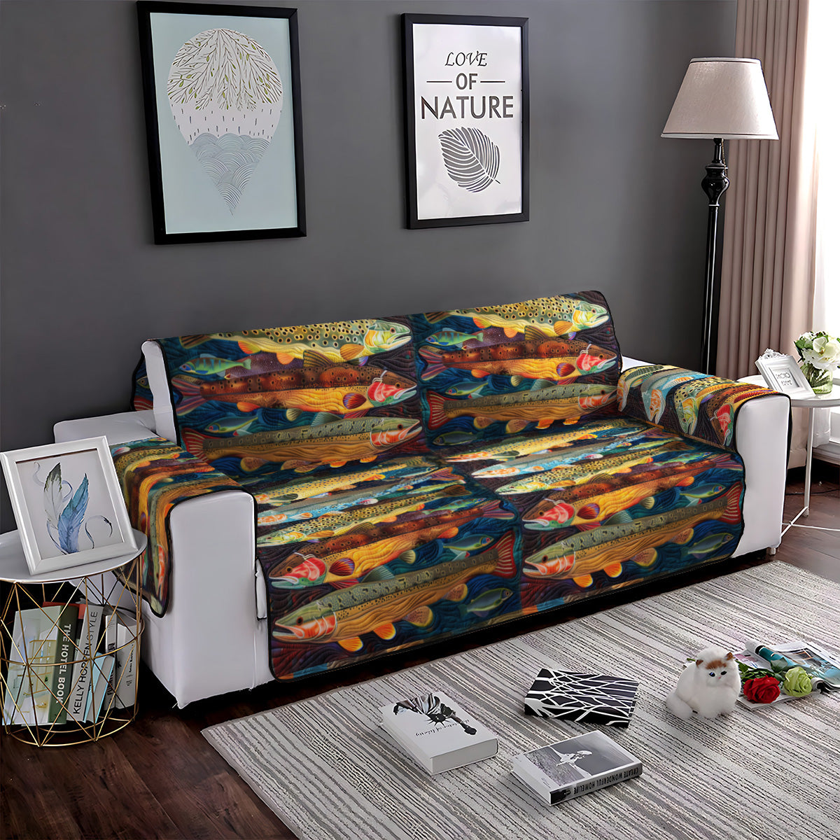 Trout Stream Quilted Sofa Cover Furniture Covers Gifts For Fishing Lovers - Image 5
