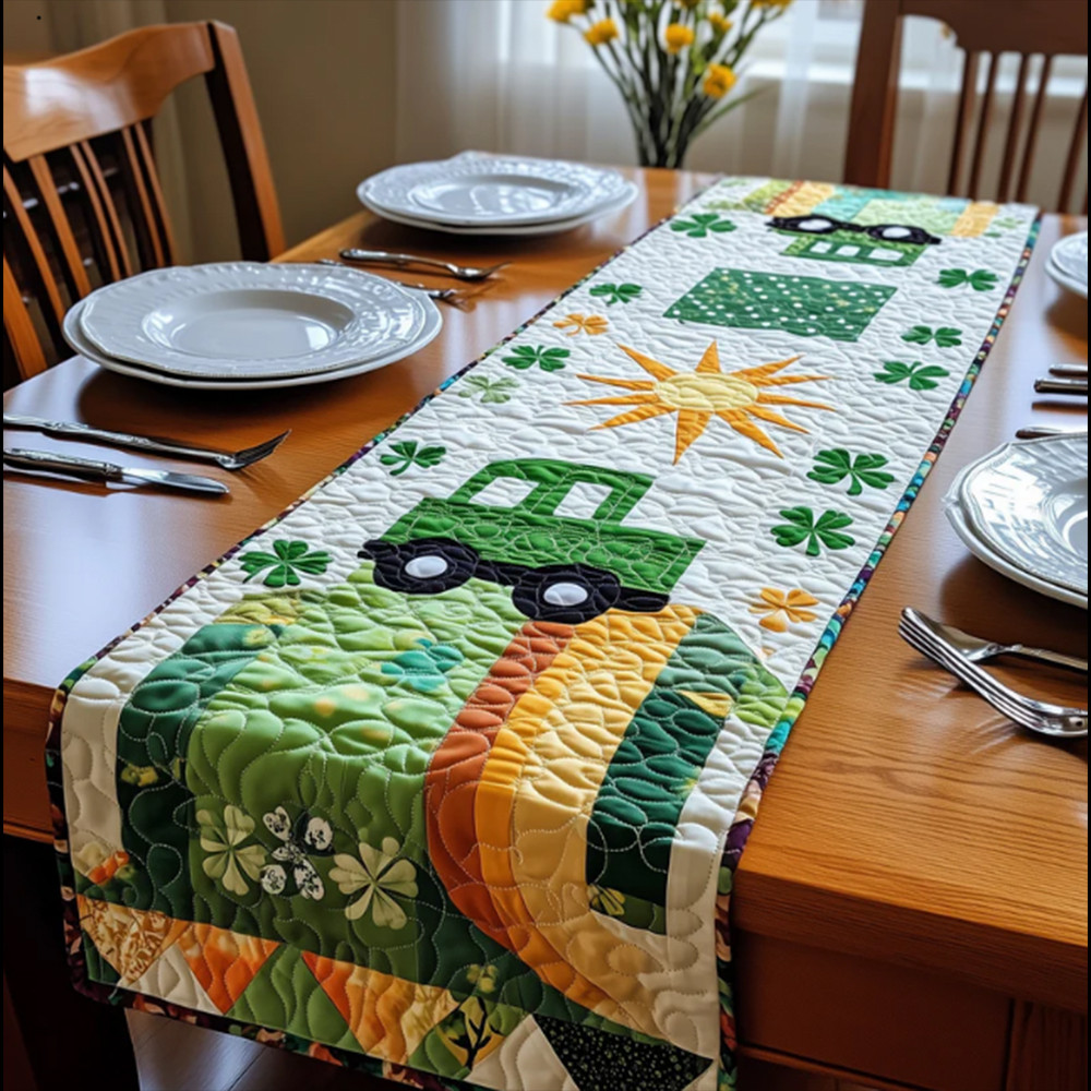 Truck Shamrock St Patrick's Day Quilt Table Runner Unique Idea Gift For Irish