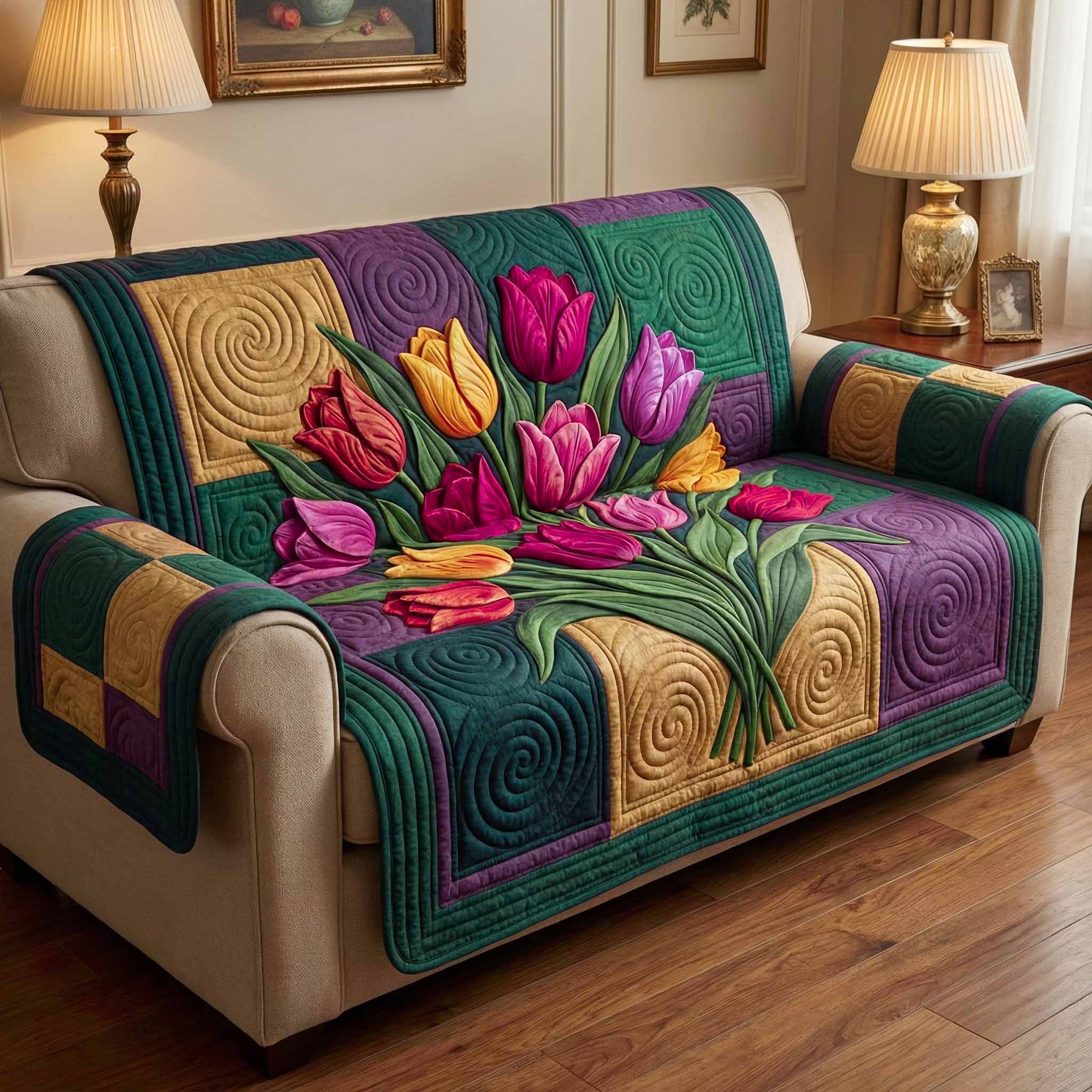 Tulip Patch Quilted Sofa Cover Best Slipcovered Sofas Great Mother's Day Gifts
