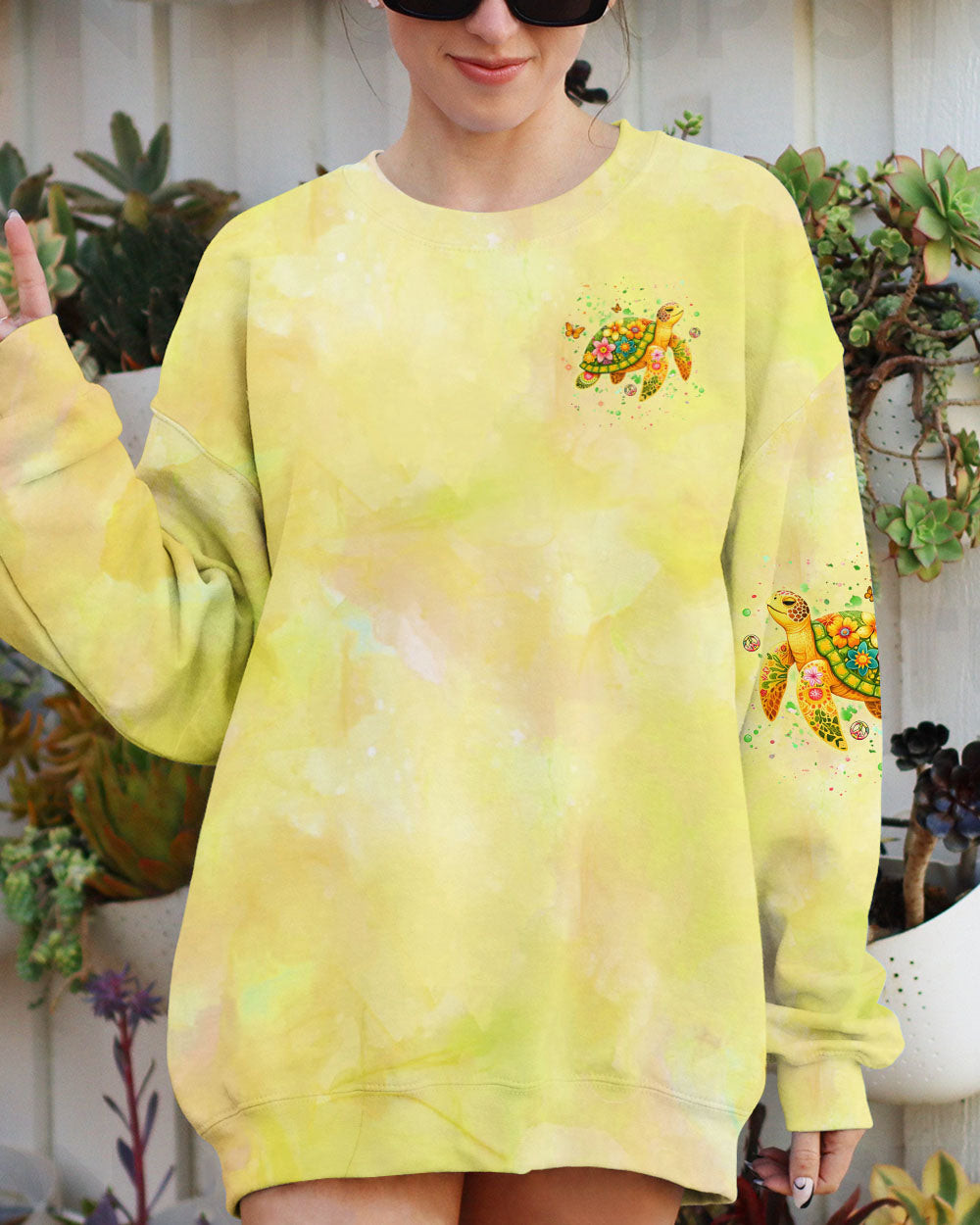 Turtle Be Happy In Your Own Shell Sweatshirt Vibrant Turtle And Flower Art Merch Gift For Wife - Image 2