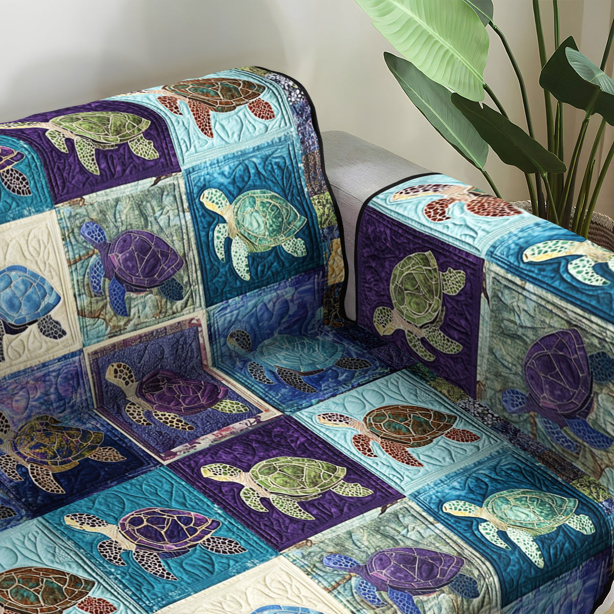 Turtle Cove Quilted Sofa Cover Holiday Living Room Decor Sea Turtle Gifts For Her