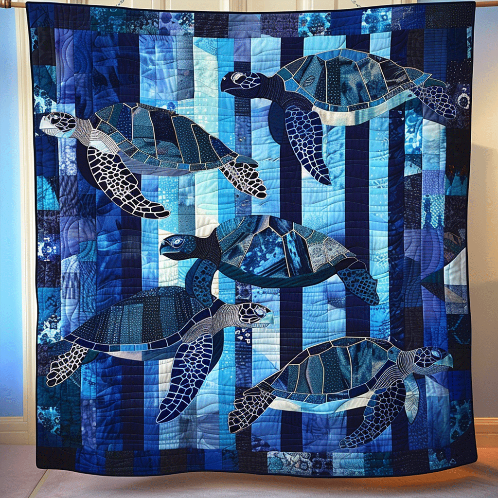 Turtle Dreamscape Quilted Blanket Bedding Decor Cute Turtle Lover Gift Ideas