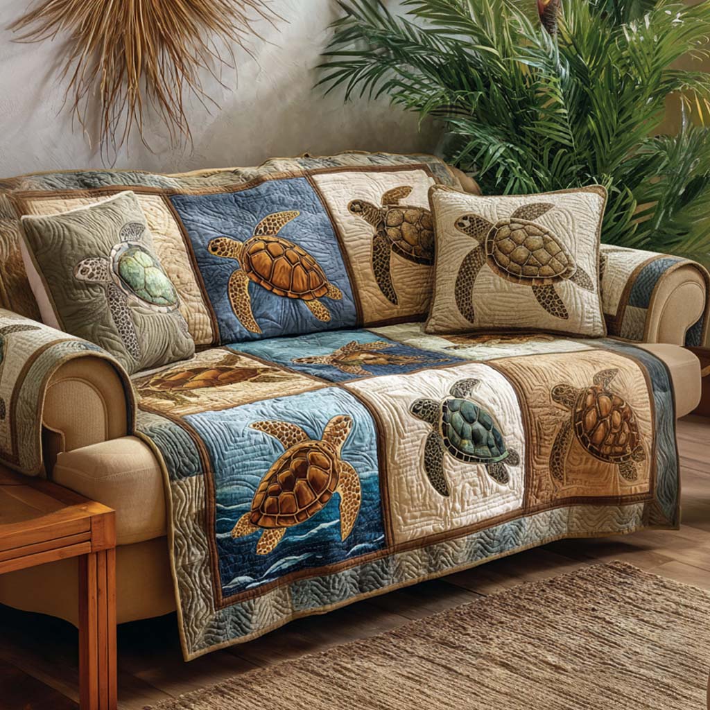 Turtle Horizon Quilted Sofa Cover Couch Seat Covers Sea Turtle Gifts For Her